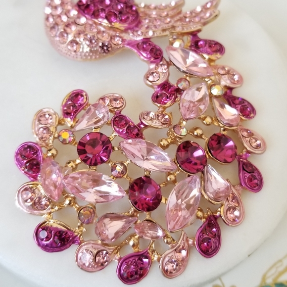 Pink Crystals Peacock Pendant Purse Charm Key Ring NWT - Picture 3 of 12